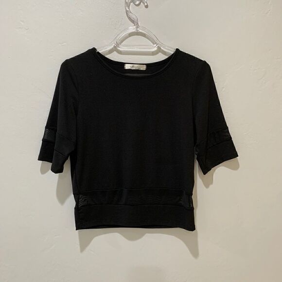 GAZE urban outfitters  black short sleeve crop top with sheer mesh panel small - Picture 6 of 10